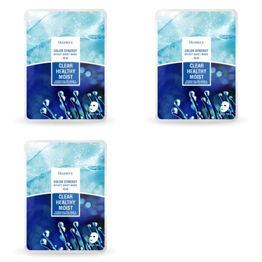 Deoproce Color Synergy Effect Sheet Mask Blue Hydrolyzed Collagen and Seaweed Complex Extract 20g*15ea