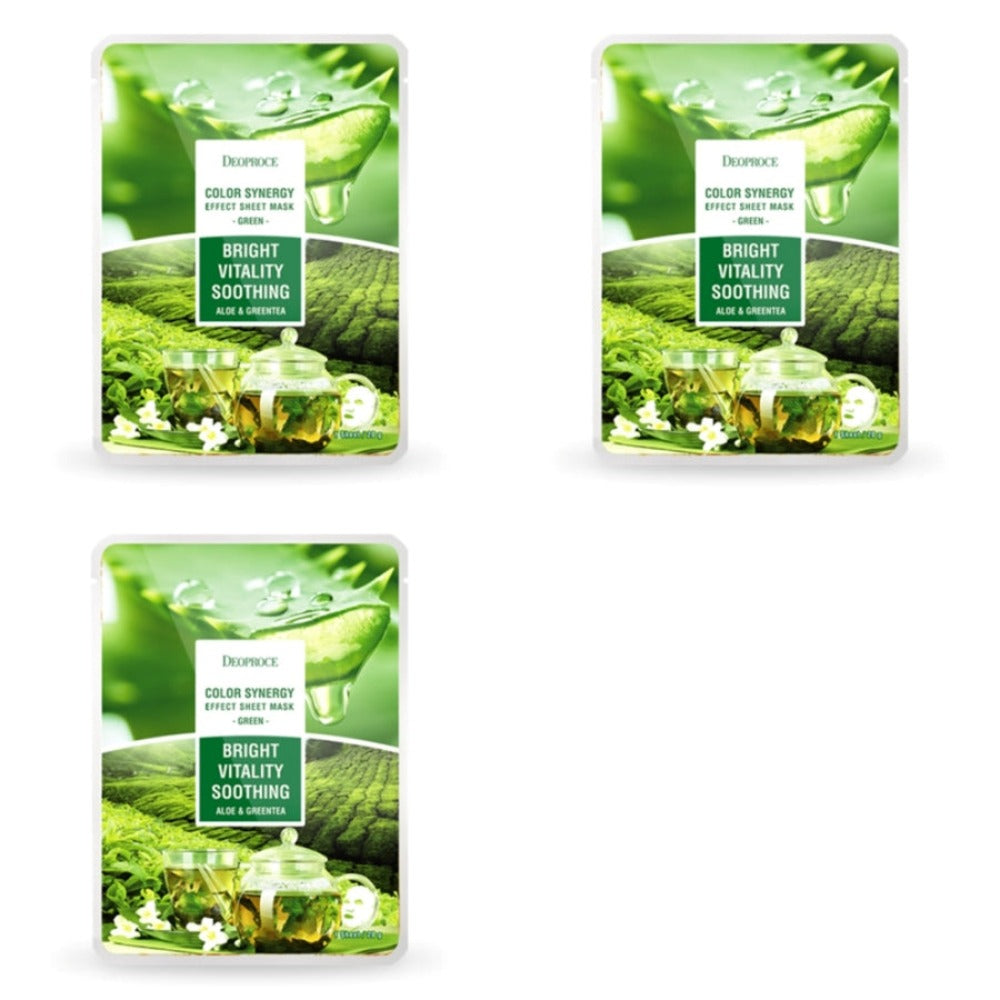 Deoproce Color Synergy Effect Sheet Mask Green Aloe and Green Tea 20g*15ea