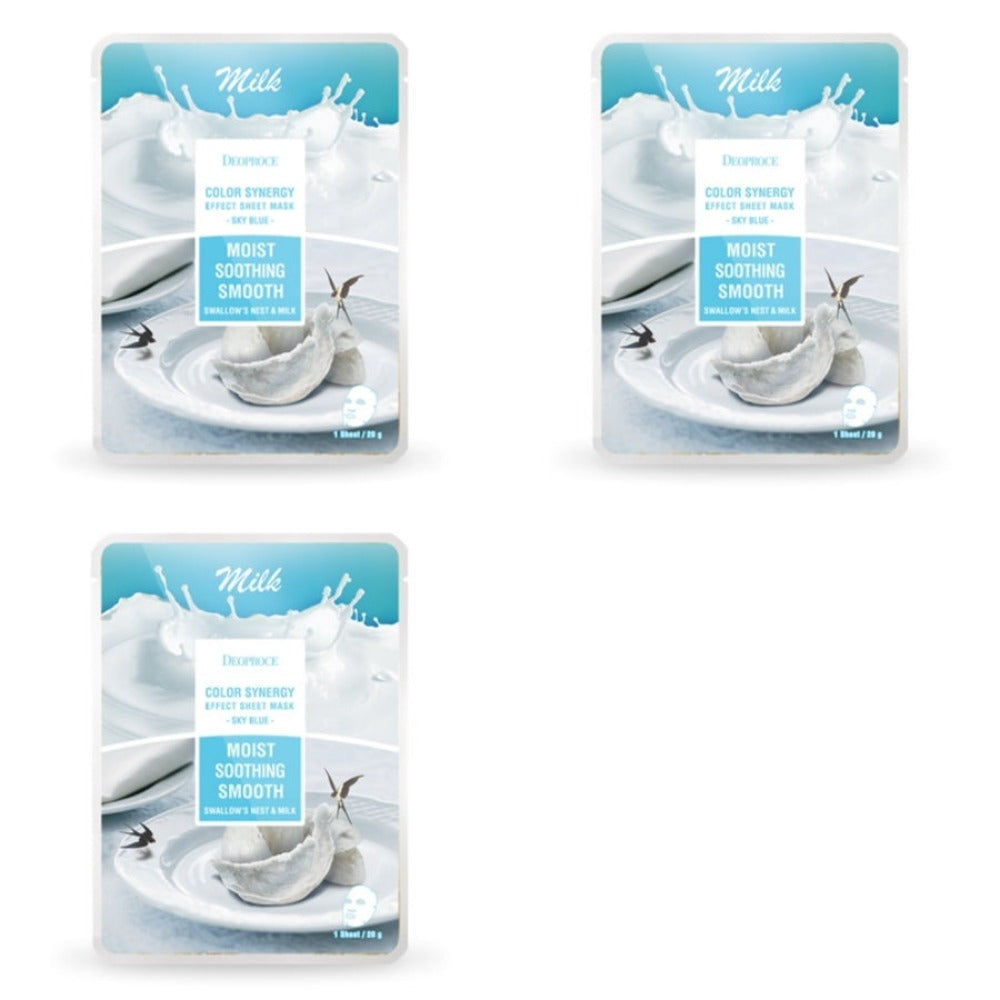 Deoproce Color Synergy Effect Sheet Mask Sky Blue Swallow's Nest and Milk 20g*15ea