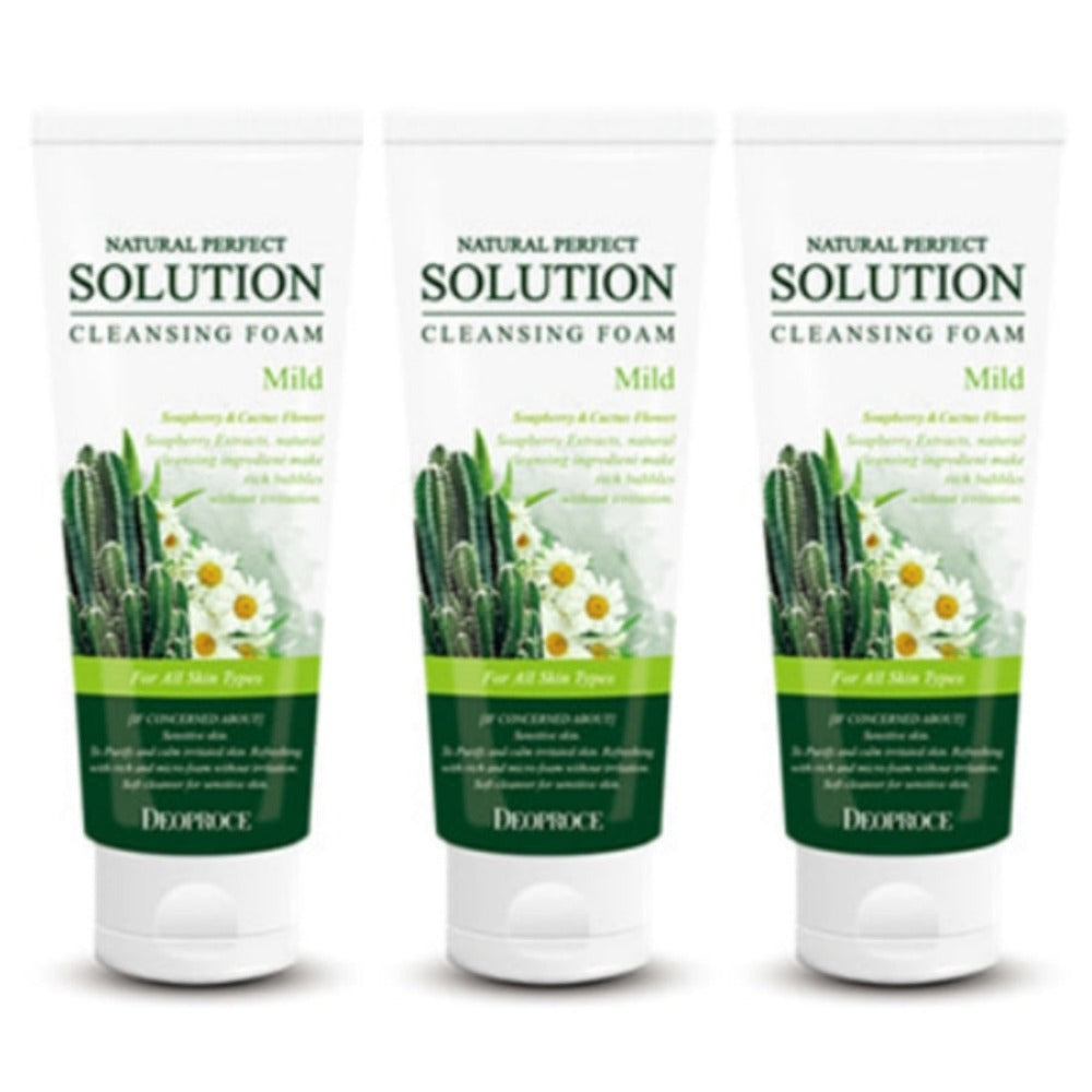 Deoproce Natural Perfect Solution Cleansing Foam Soapberry Cactus Flower 170g*3Pcs
