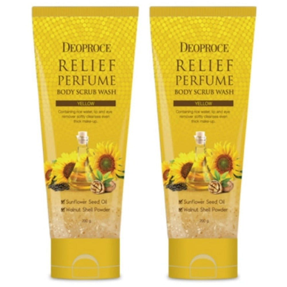 Deoproce Relief Perfume Body Scrub Wash Yellow 200g*2Pcs