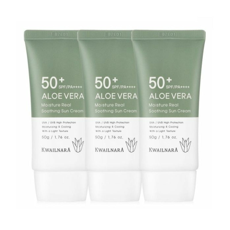 Kwailnara Aloe Vera Moisture Real Soothing Sun Cream SPF50+ PA++++ 50g*3Pcs
