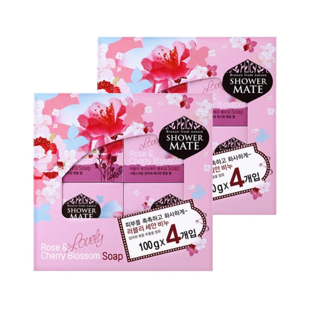 Shower Mate Lovely Rose & Cherry Blossom Soap 100g*8Pcs