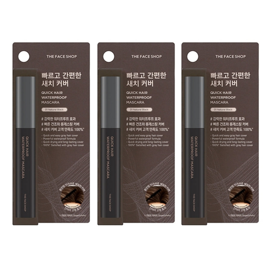 The Face Shop Quick Hair Waterproof Mascara No.1 Natural Black 8g*3Pcs