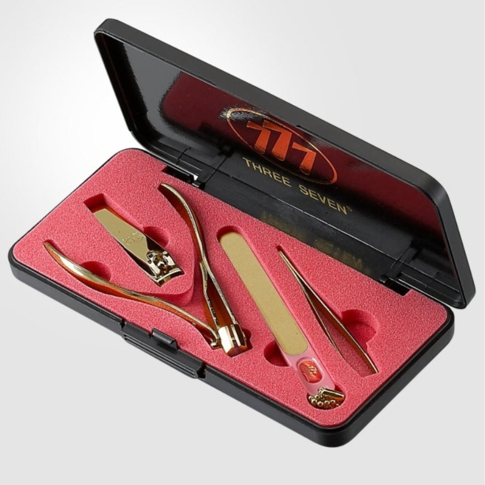 777 Three Seven Gold Nail Clippers 4 Pieces Beauty Set TS-033G Made in Korea
