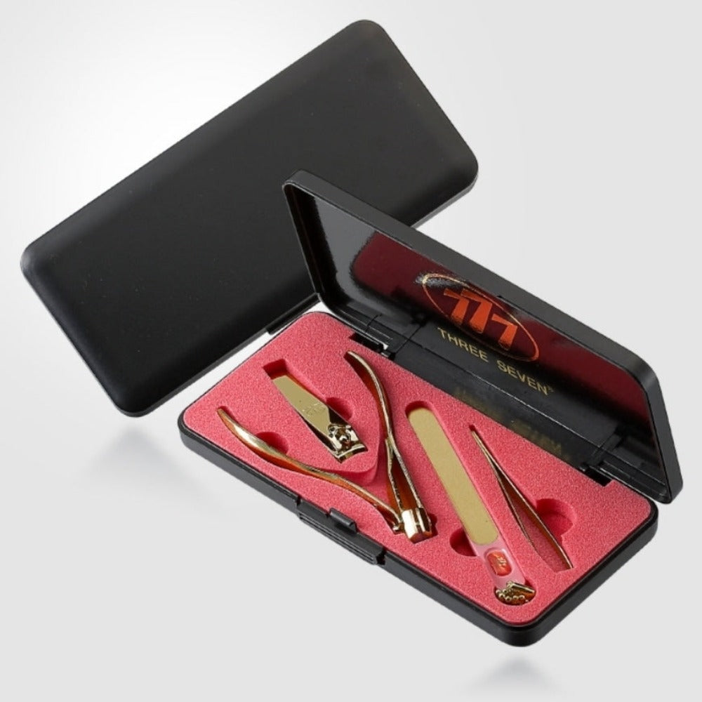 777 Three Seven Gold Nail Clippers 4 Pieces Beauty Set TS-033G Made in Korea