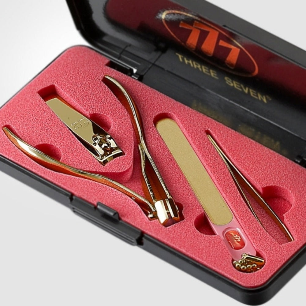777 Three Seven Gold Nail Clippers 4 Pieces Beauty Set TS-033G Made in Korea