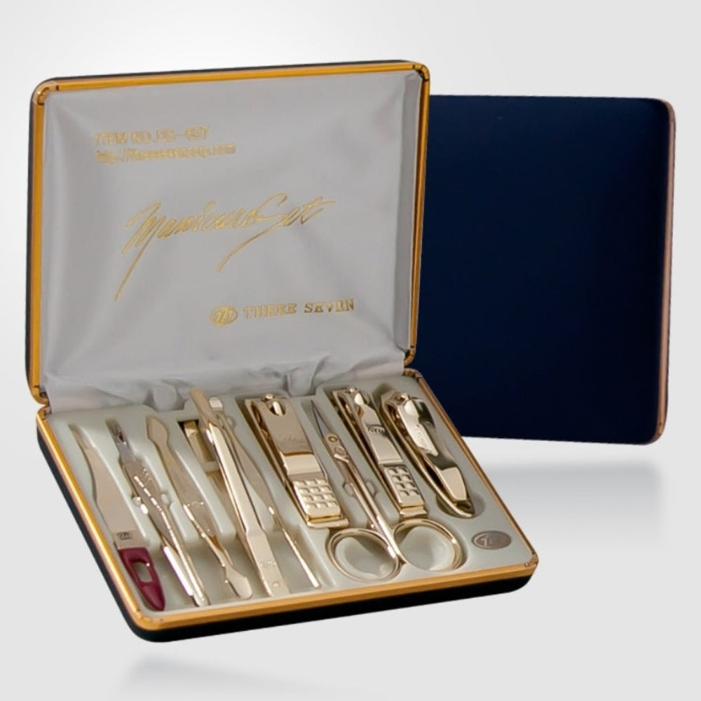 777 Three Seven Gold Nail Clippers 9 Pieces Beauty Set TS-637G Made in Korea