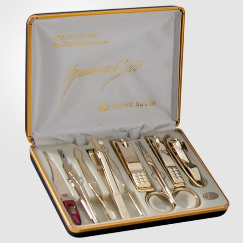 777 Three Seven Gold Nail Clippers 9 Pieces Beauty Set TS-637G Made in Korea