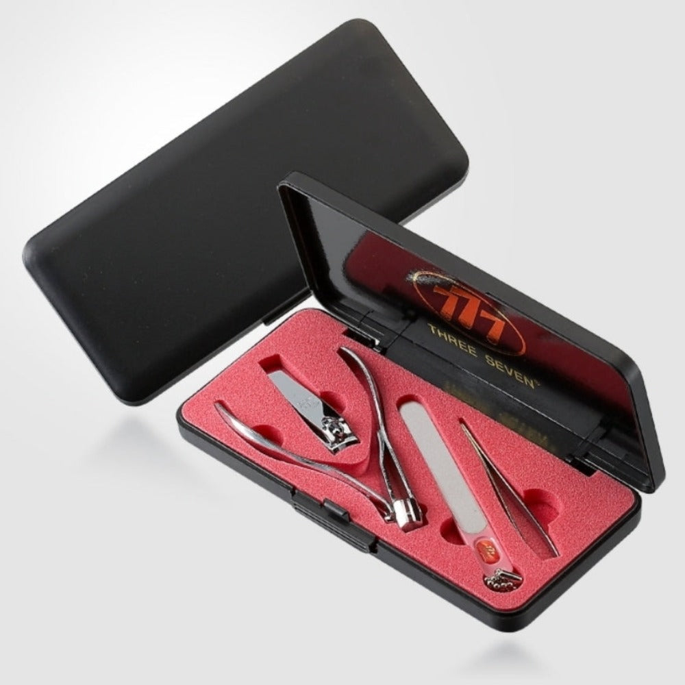 777 Three Seven Silver Nail Clipper 4 Pieces Beauty Set TS-033C Made in Korea