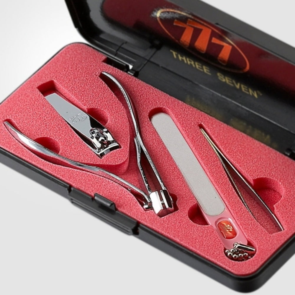 777 Three Seven Silver Nail Clipper 4 Pieces Beauty Set TS-033C Made in Korea