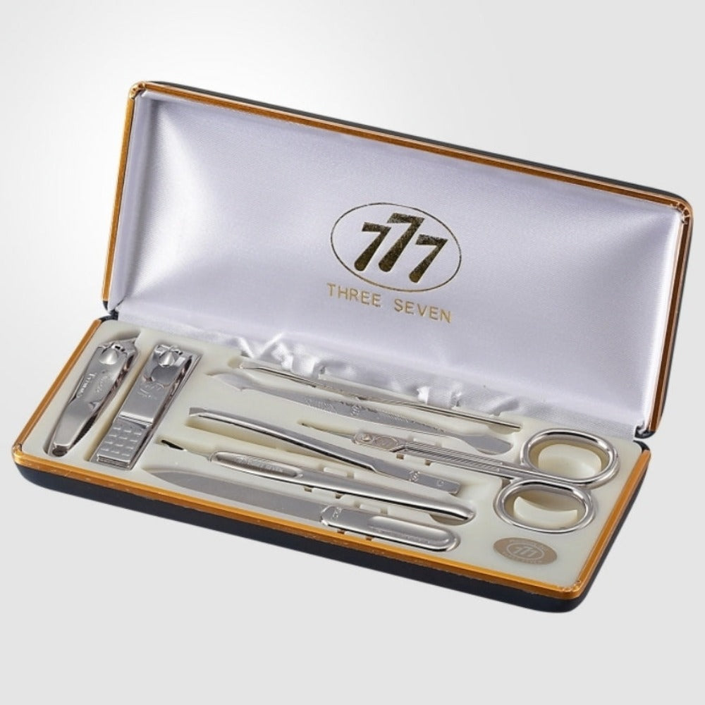 777 Three Seven Silver Nail Clippers 8 Pieces Beauty Set TS-636C Made in Korea