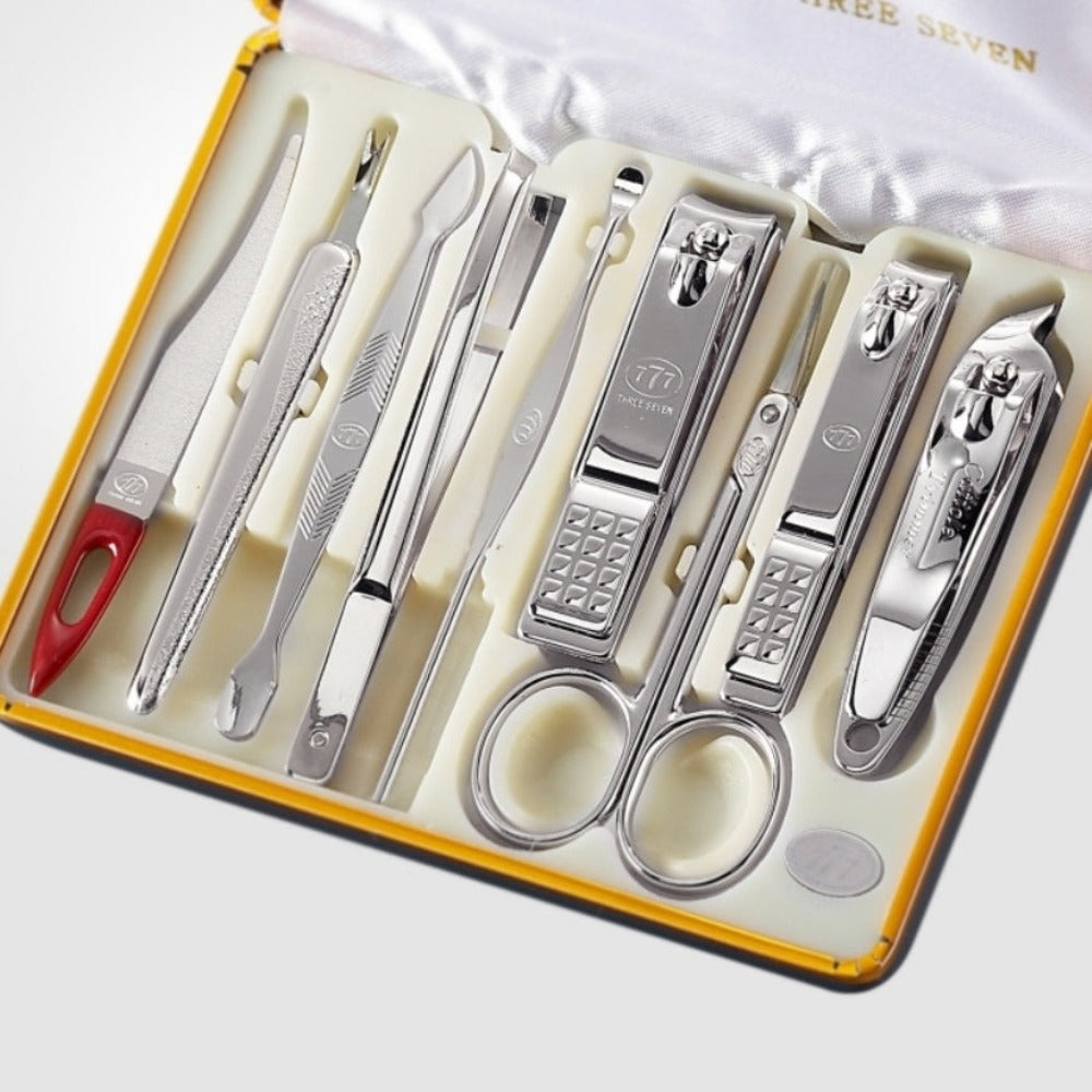 777 Three Seven Silver Nail Clippers 9 Pieces Beauty Set TS-637C Made in Korea