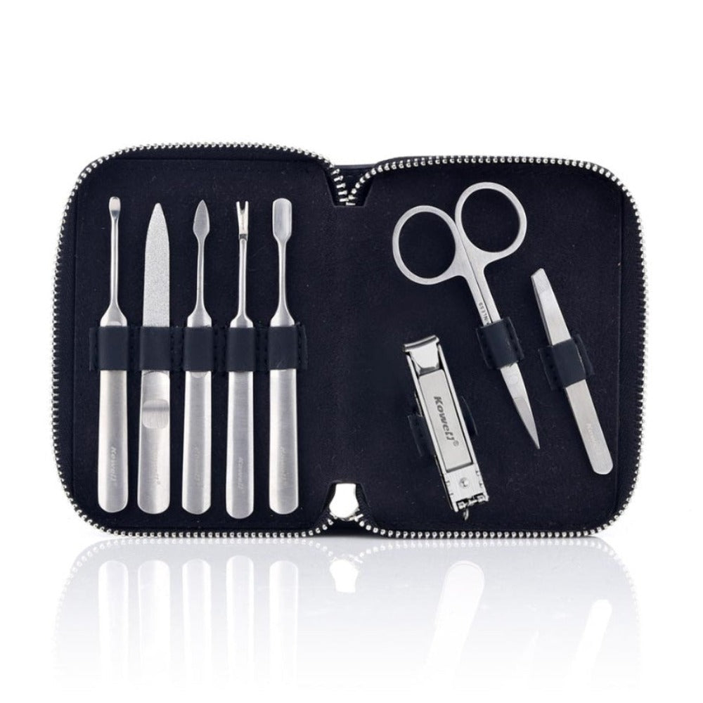 Kowell Premium Nail Clipper 7 Pieces Beauty Set Black Case K193 Made in Korea