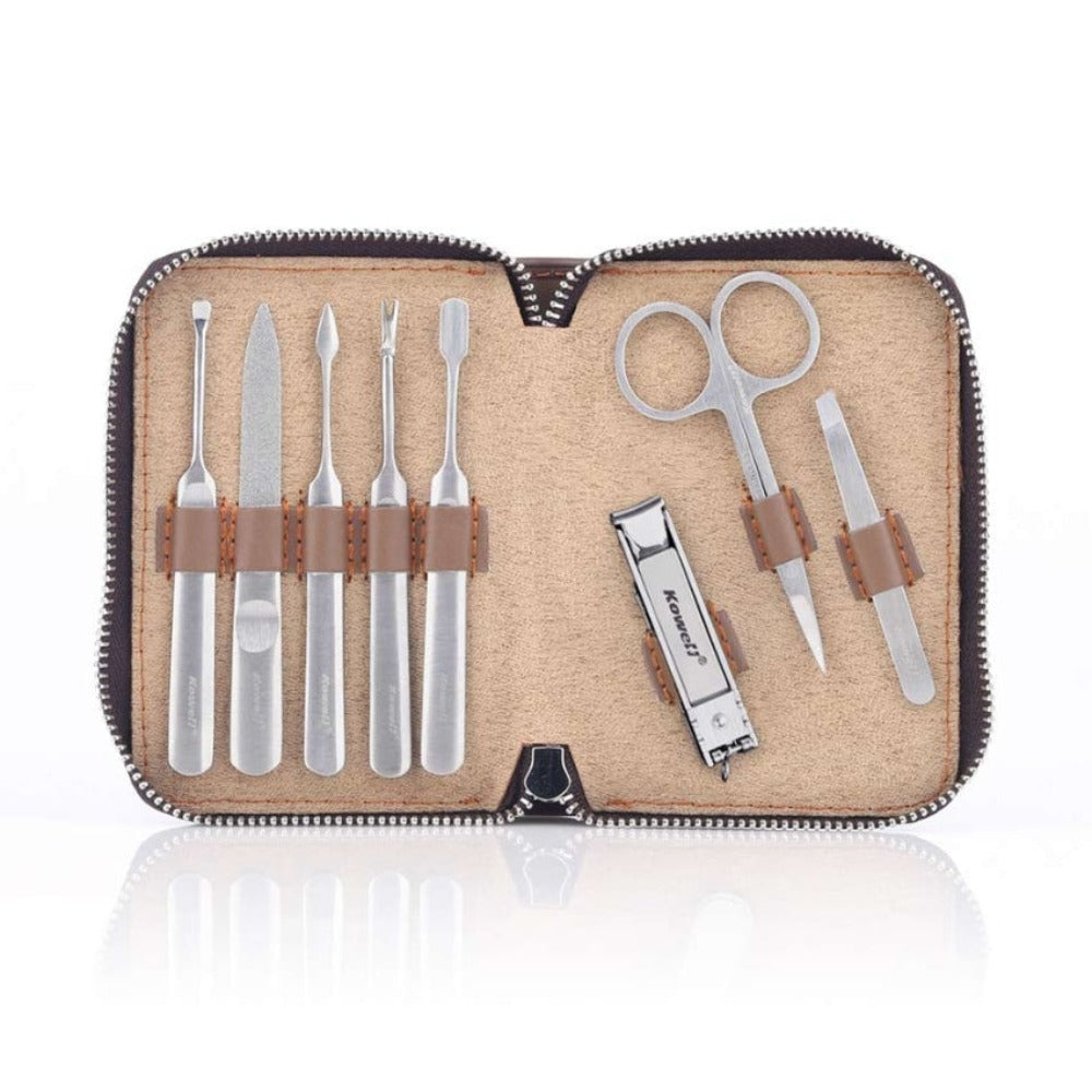 Kowell Premium Nail Clipper 7 Pieces Beauty Set Brown Case K193 Made in Korea