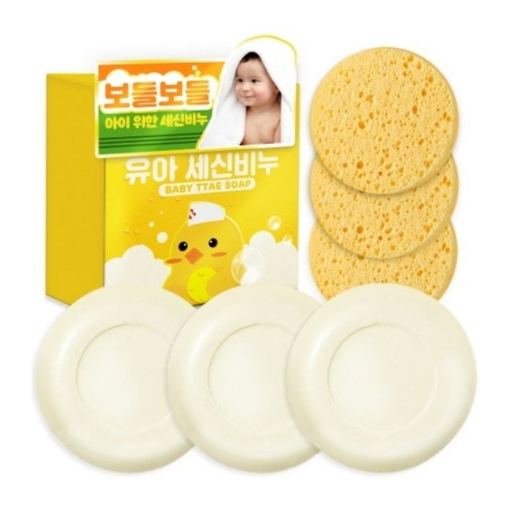 Paul Medison Kids Baby Ttae Soap 100g*3Pcs + Bath Sponge*3Pcs